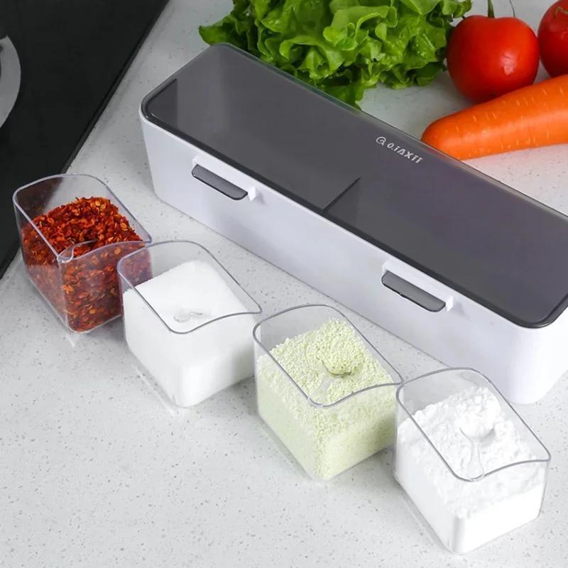 Wall-mounted multi-compartment spice rack for kitchen organization
