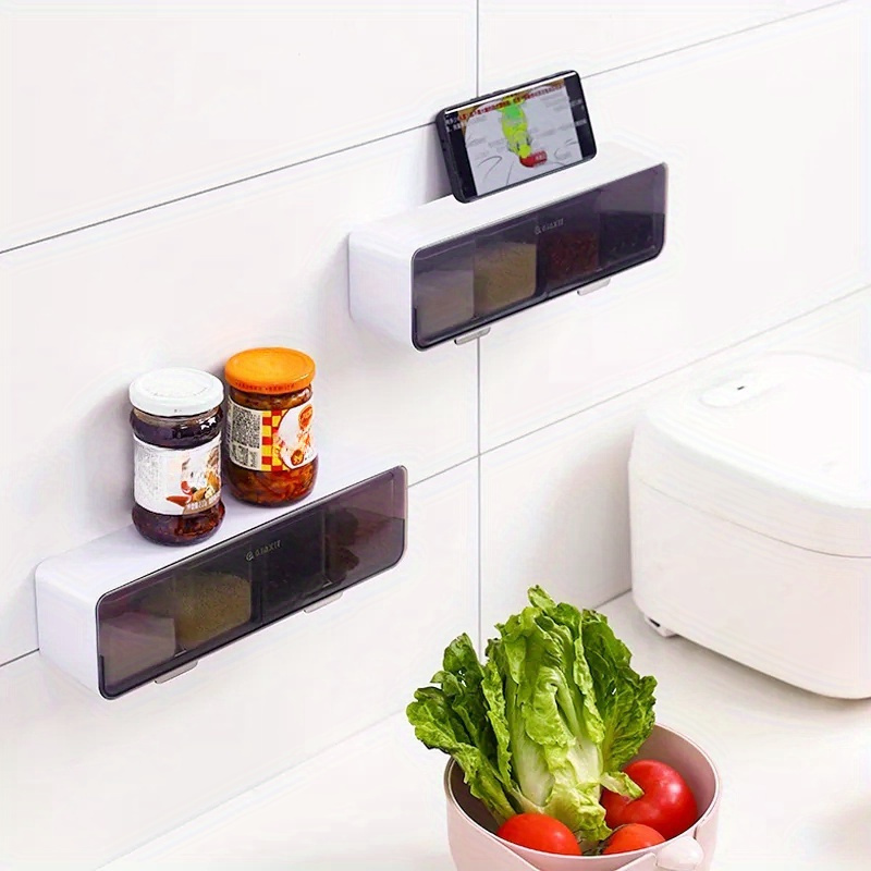 Wall-mounted multi-compartment spice rack for kitchen organization