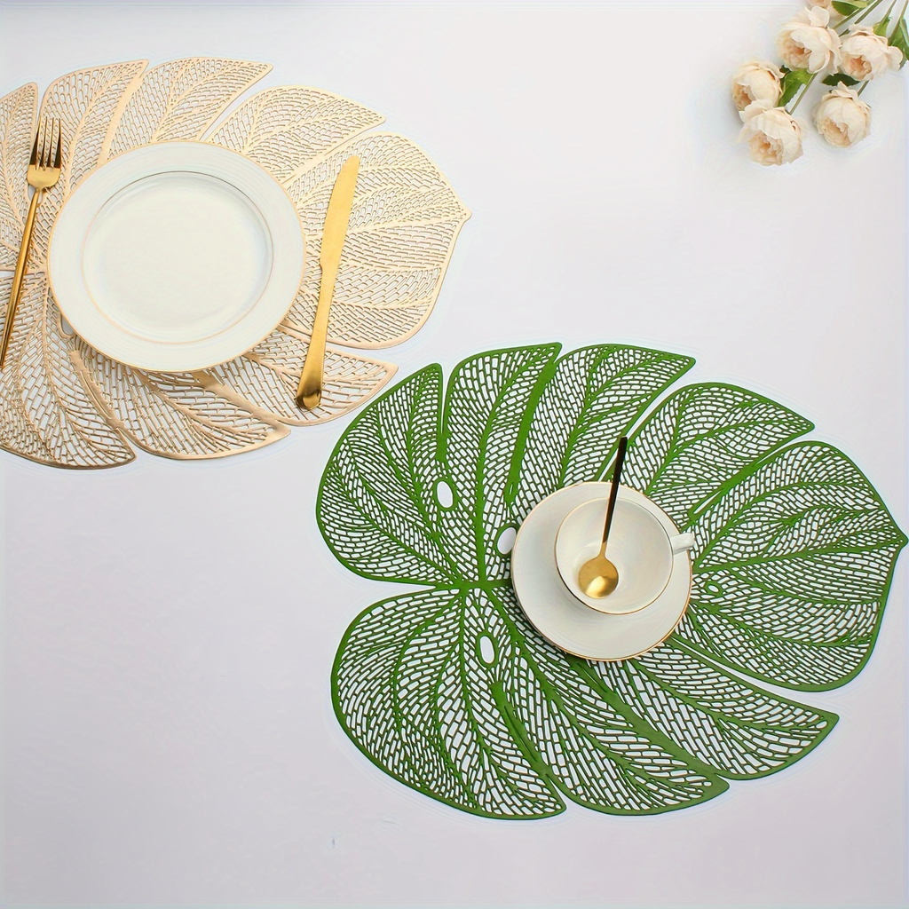 Green leaf-shaped placemats set, 6 pieces