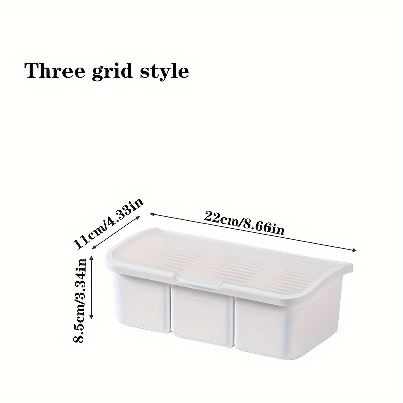 One three-compartment spice jar with spoon, plastic spice storage box