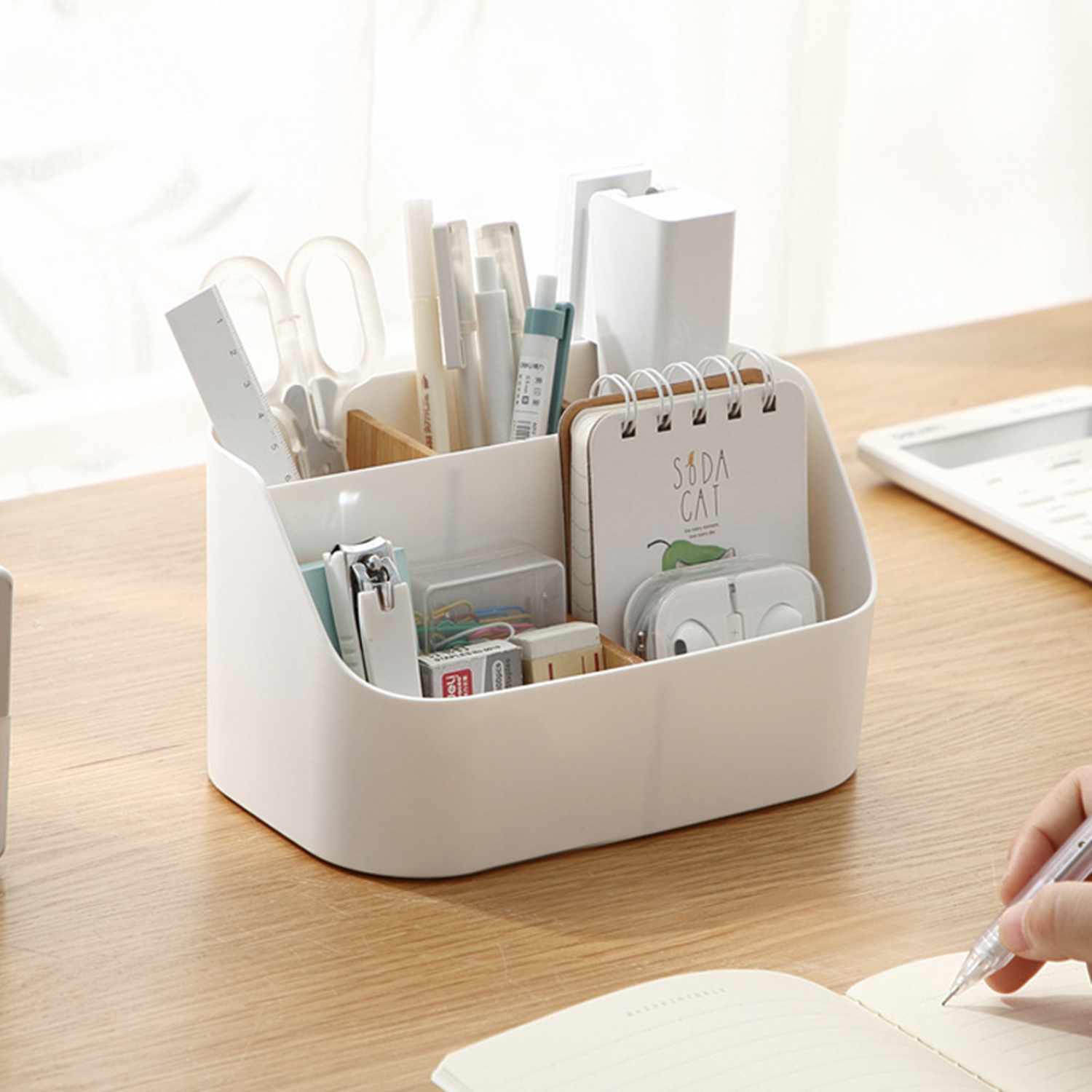 Desktop organizer box, pen holder, and card holder, suitable for office desks.