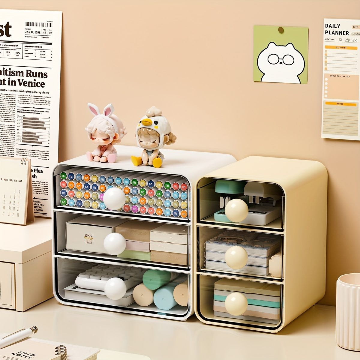 Desktop drawer-style storage box, made of three layers of thickened transparent plastic.