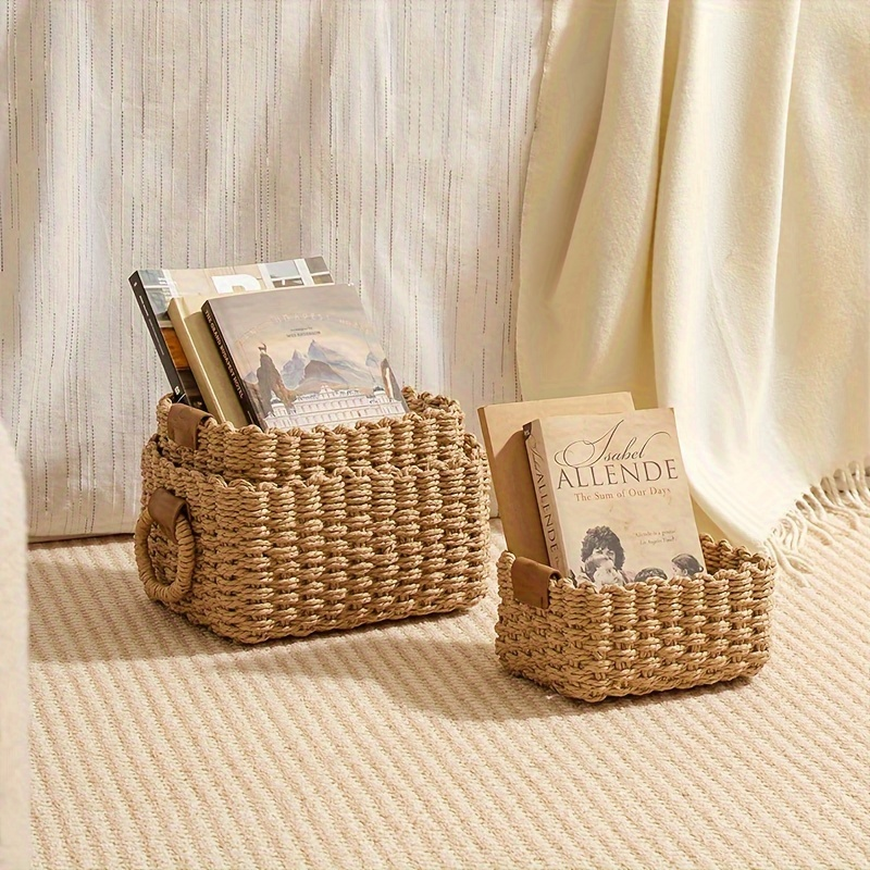3-pack woven paper rope storage boxes - multi-purpose storage baskets