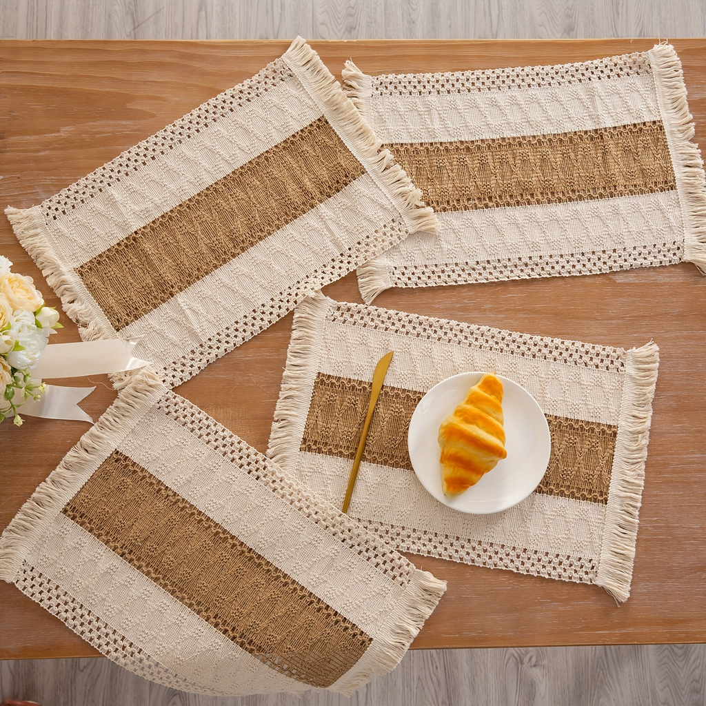 4/6-piece Bohemian-style linen placemat set, chic hand-woven linen blend placemats