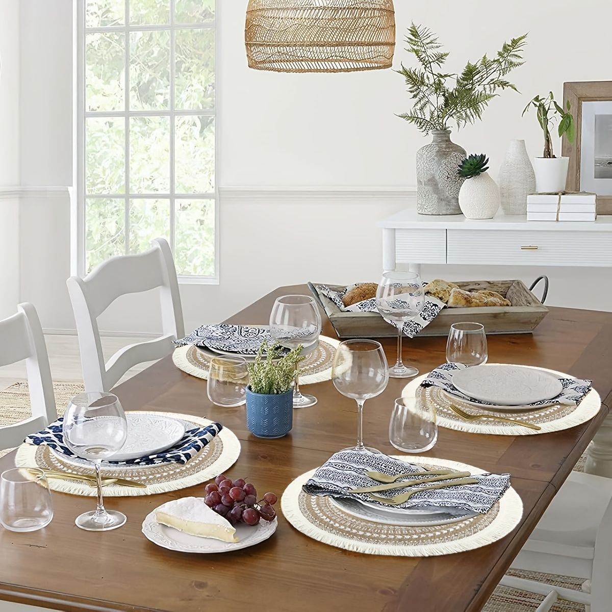 Bohemian-style round tassel placemats (6/8/10 pieces)