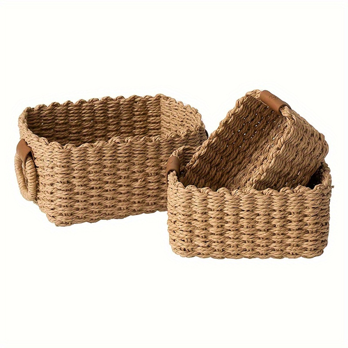 3-pack woven paper rope storage boxes - multi-purpose storage baskets