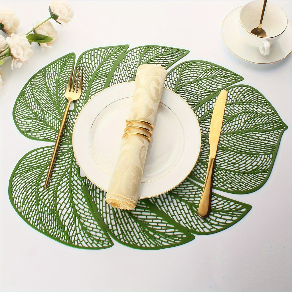 Green leaf-shaped placemats set, 6 pieces