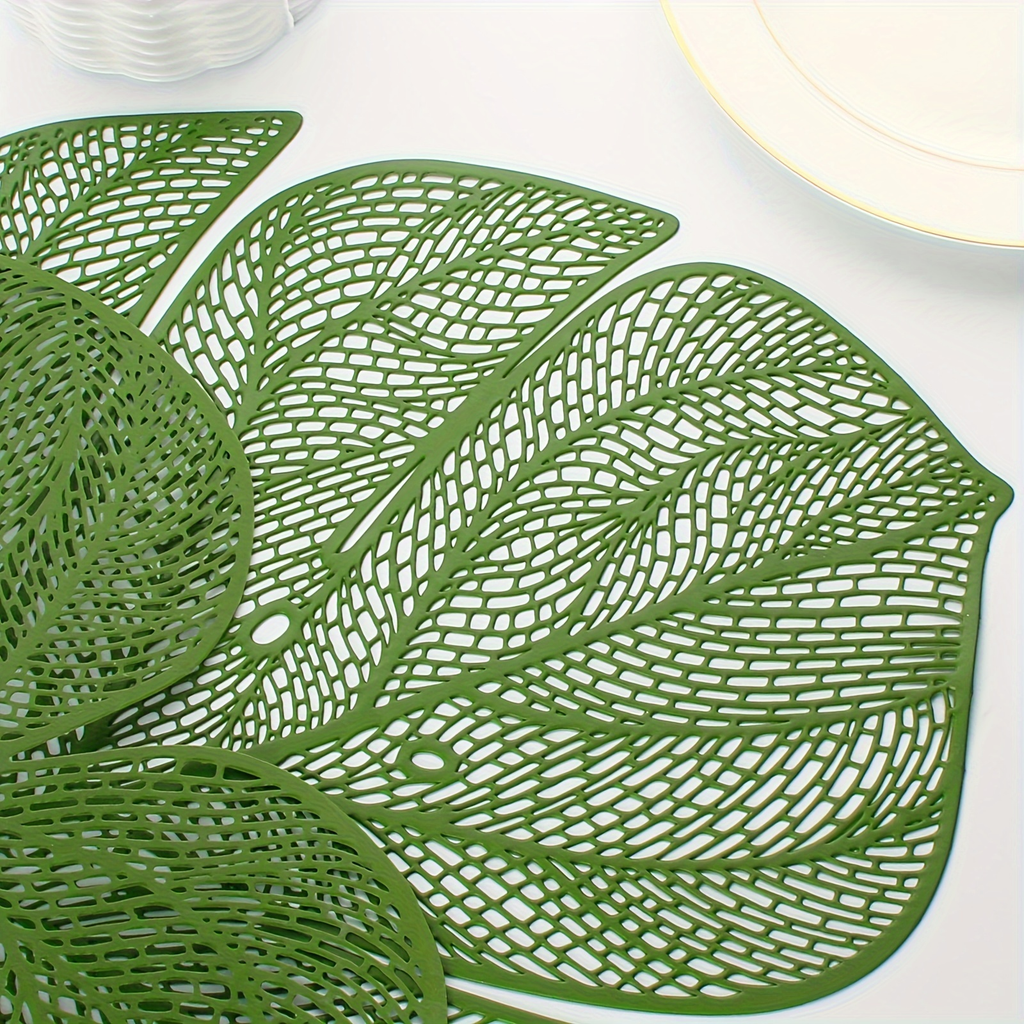 Green leaf-shaped placemats set, 6 pieces