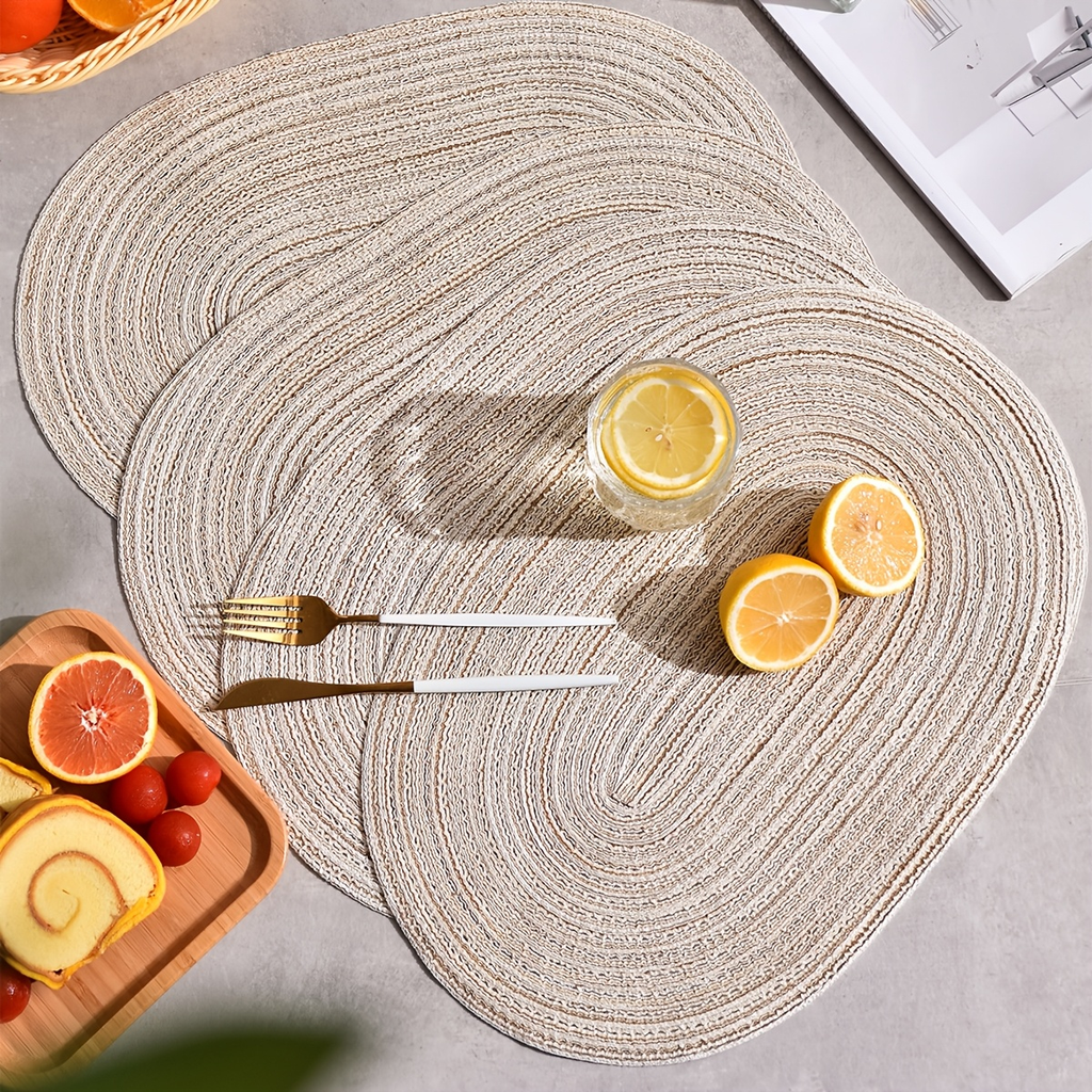 4/6/8/10-piece pack of oval polyester placemats - washable, soft, and durable