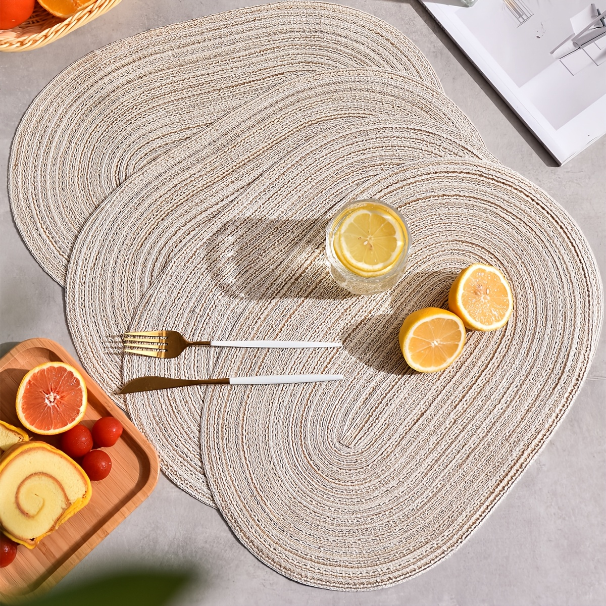 4/6/8/10-piece pack of oval polyester placemats - washable, soft, and durable