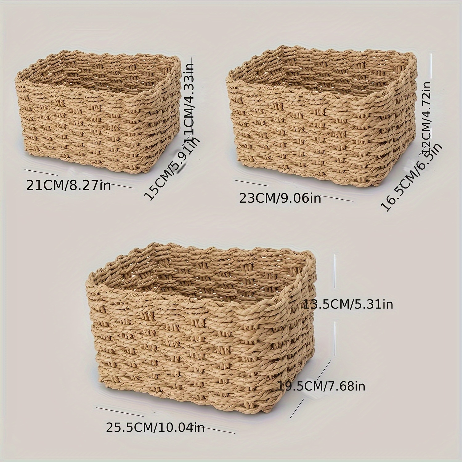 3-pack woven paper rope storage boxes - multi-purpose storage baskets
