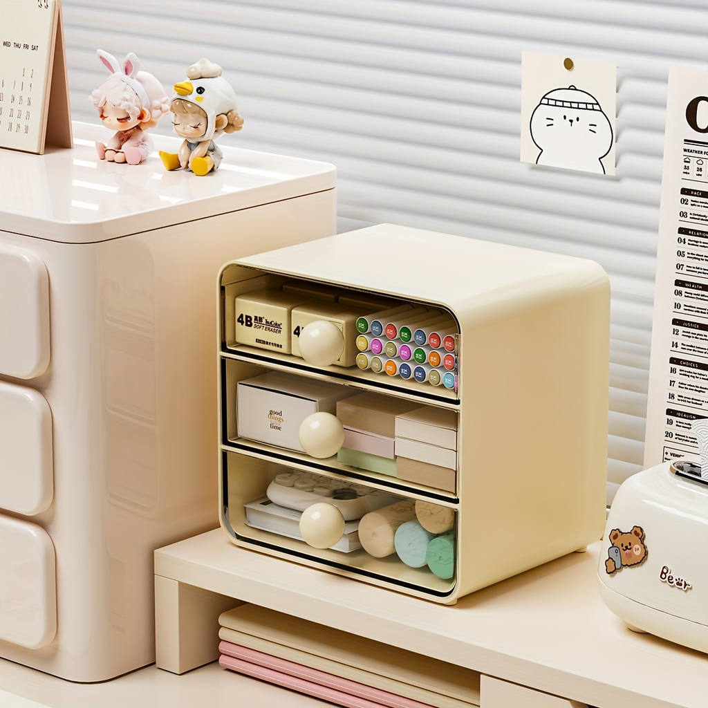 Desktop drawer-style storage box, made of three layers of thickened transparent plastic.