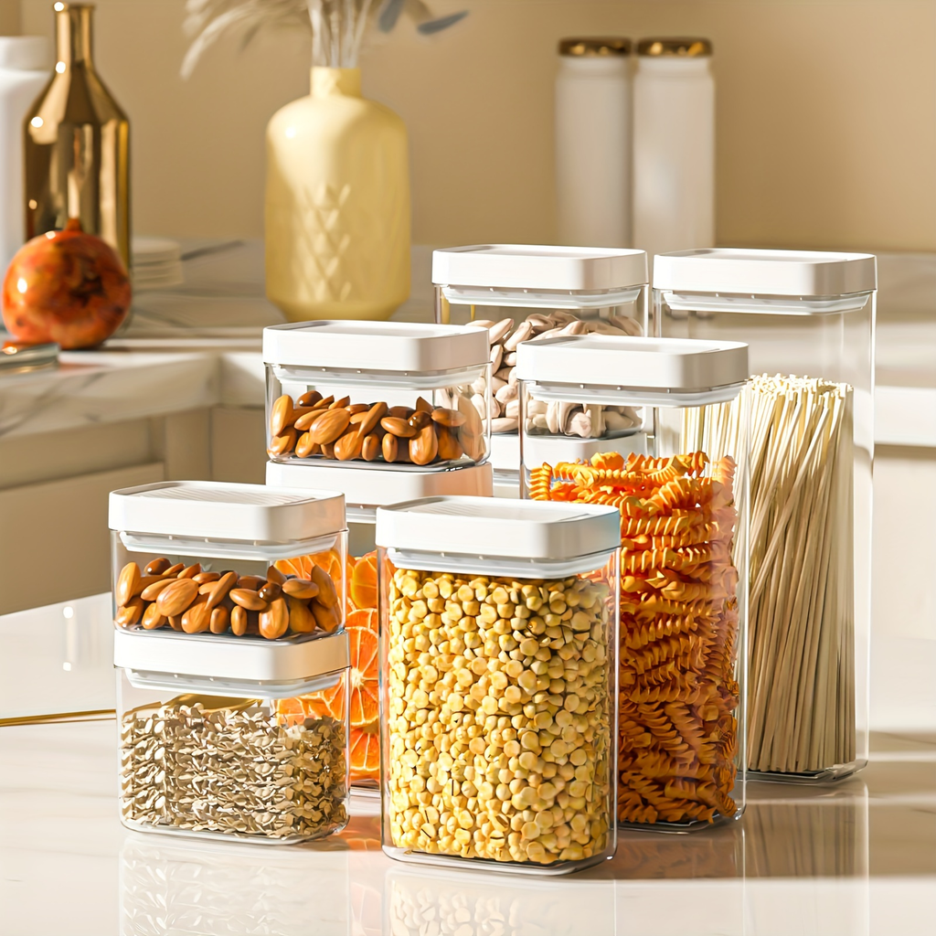 6pcs Storage Container, Stackable Airtight Food Storage Containers With Lid, Portable Transparent Food Sealed Box, For Grain, Dry Food, Tea, Coffee Beans, Pasta And Biscuit, Kitchen Organizers And Storage, Kitchen Accessories