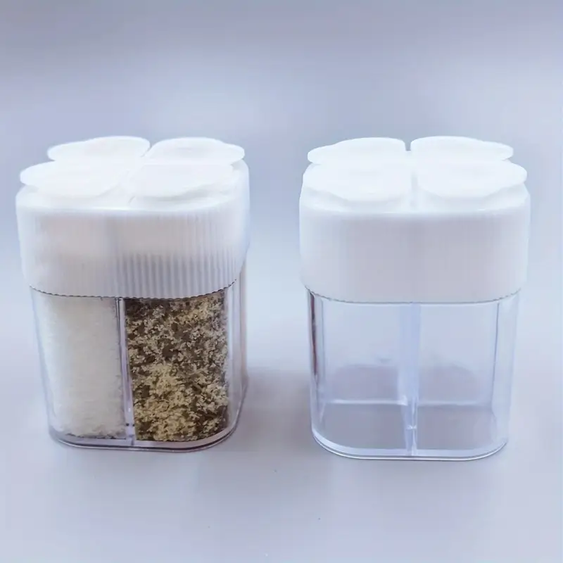 4-in-1 Multi-Compartment Spice Jar with Lid - Durable Plastic Kitchen Storage Rack