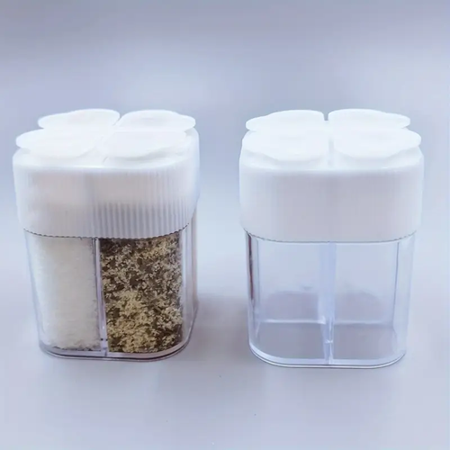 4-in-1 Multi-Compartment Spice Jar with Lid - Durable Plastic Kitchen Storage Rack
