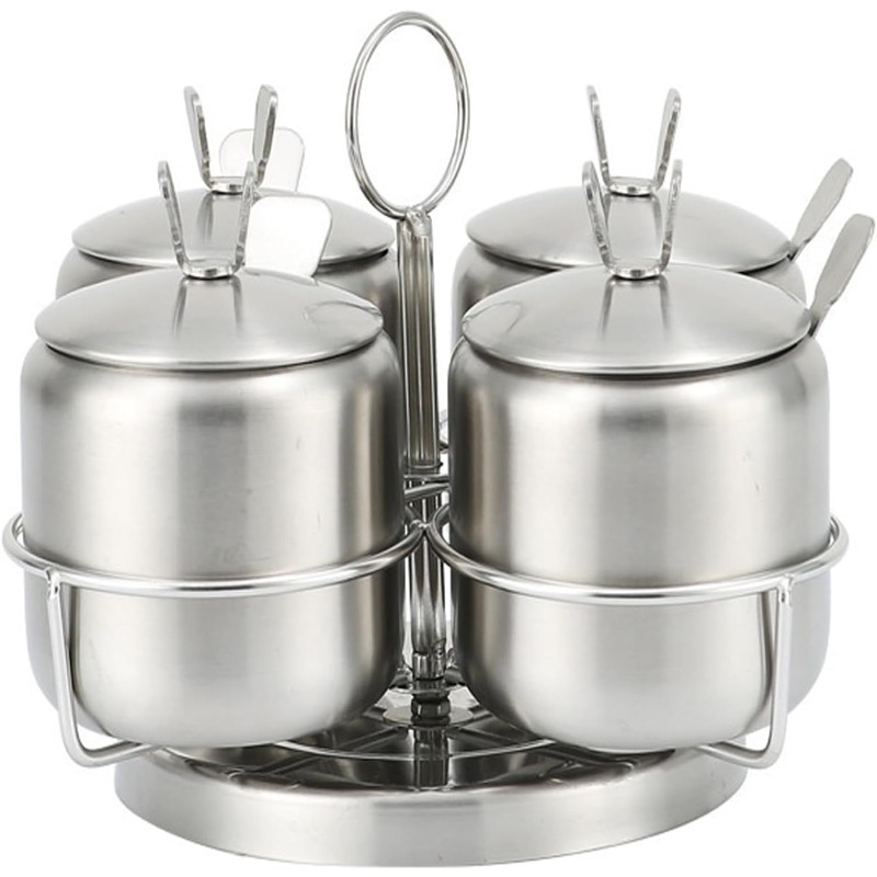 Stainless steel spice jar set with swivel rack, 12 oz/350 ml, 4-piece set