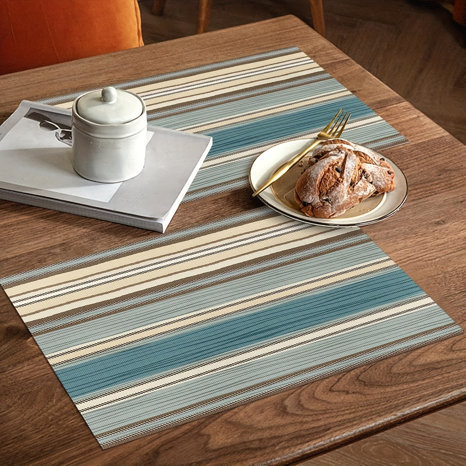4-piece linen striped bohemian style placemat set