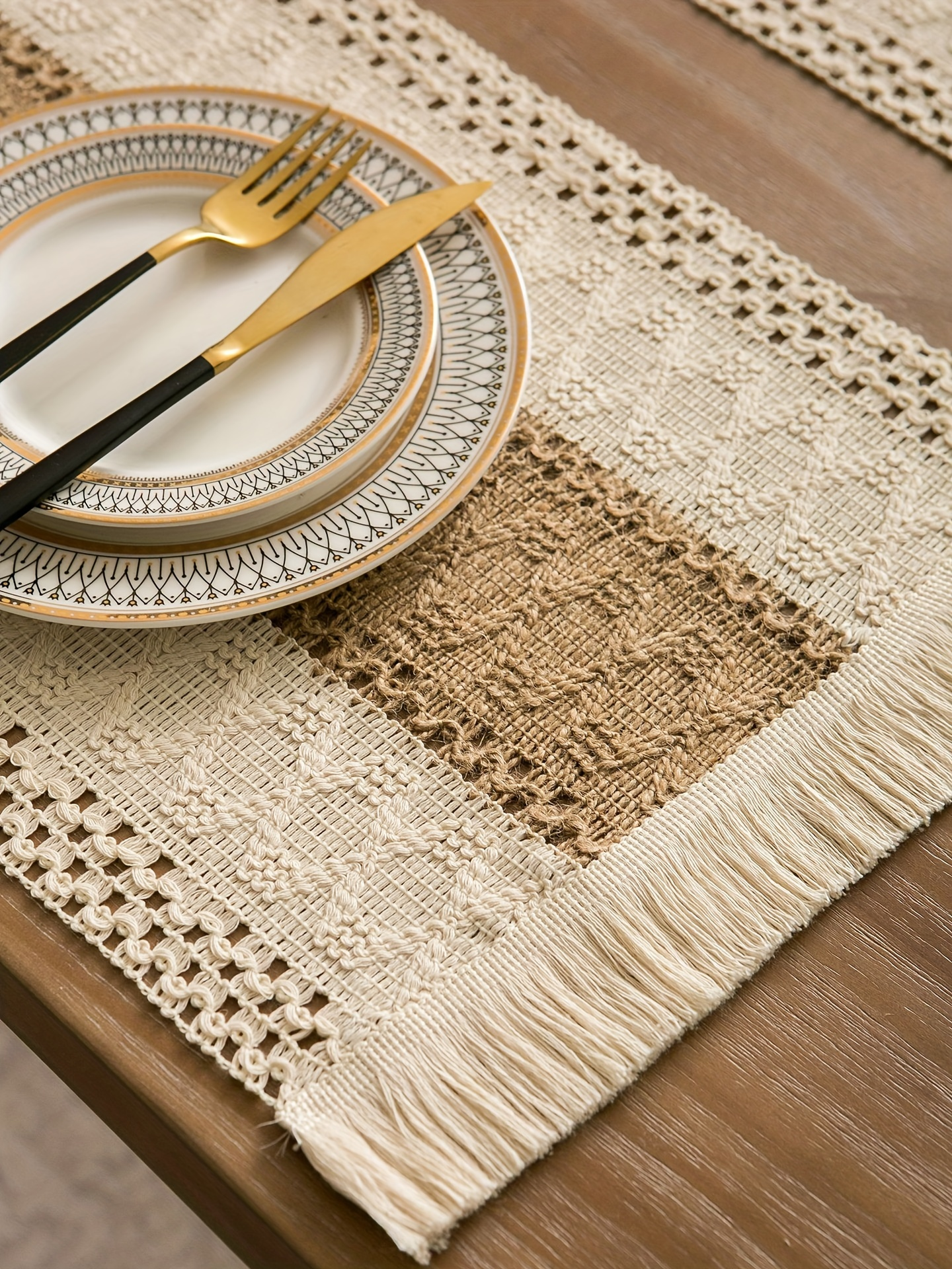 4/6-piece Bohemian-style linen placemat set, chic hand-woven linen blend placemats