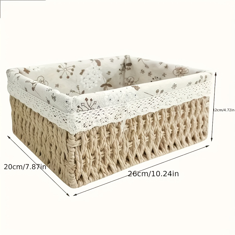 3-piece woven storage basket set with lace embellishment