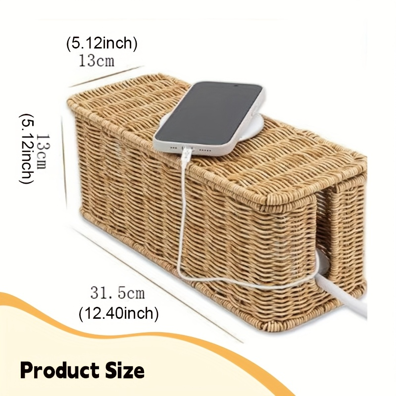 Cable Management | Wicker Desktop Organizer for Cables and Chargers