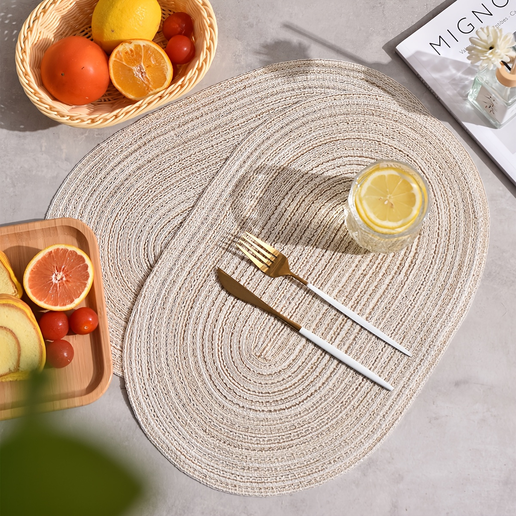 4/6/8/10-piece pack of oval polyester placemats - washable, soft, and durable