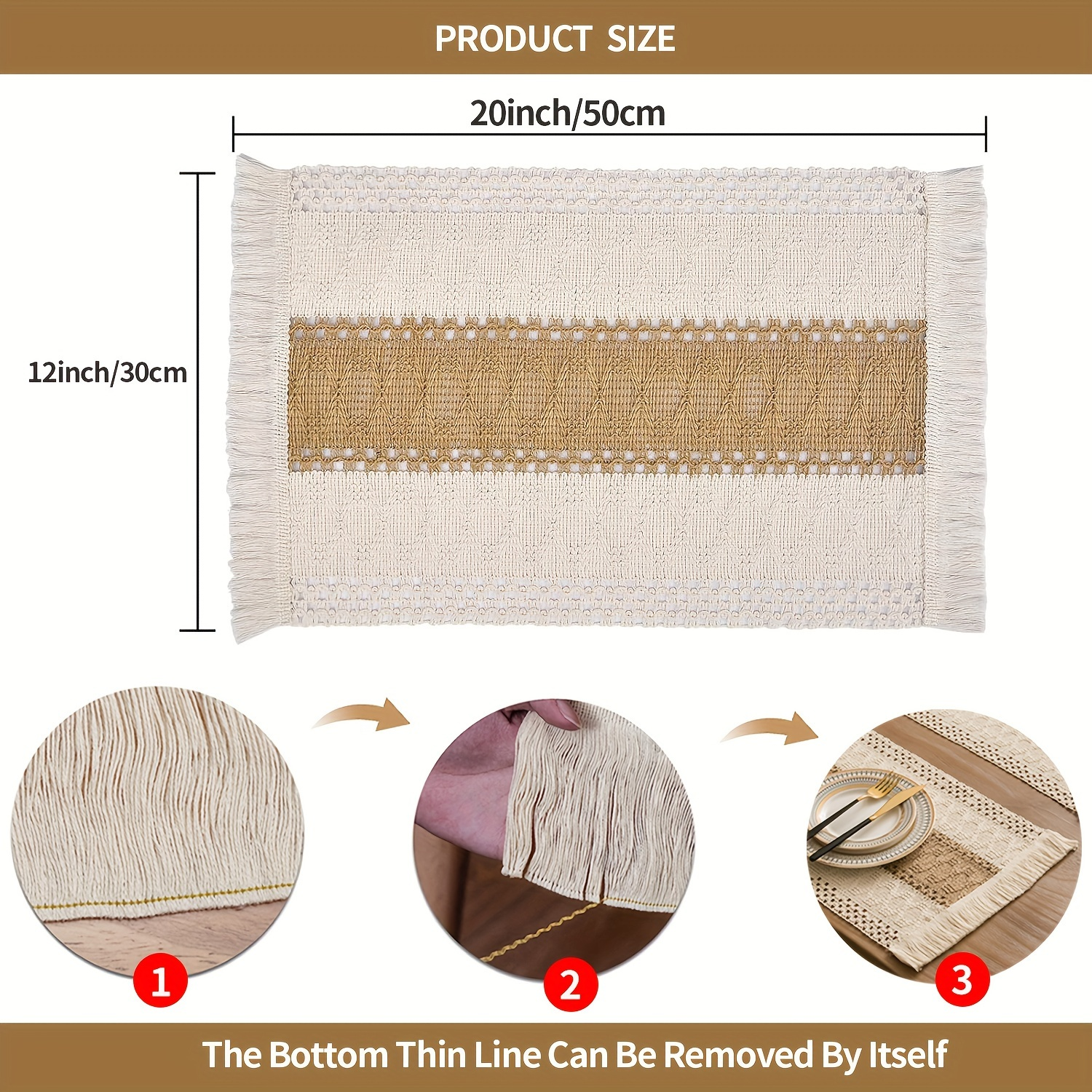 4/6-piece Bohemian-style linen placemat set, chic hand-woven linen blend placemats