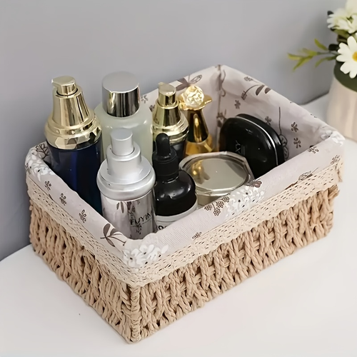 3-piece woven storage basket set with lace embellishment