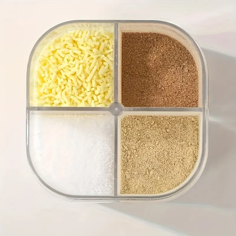 4-in-1 Multi-Compartment Spice Jar with Lid - Durable Plastic Kitchen Storage Rack