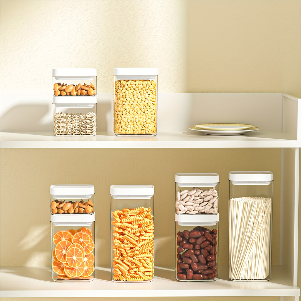 6pcs Storage Container, Stackable Airtight Food Storage Containers With Lid, Portable Transparent Food Sealed Box, For Grain, Dry Food, Tea, Coffee Beans, Pasta And Biscuit, Kitchen Organizers And Storage, Kitchen Accessories