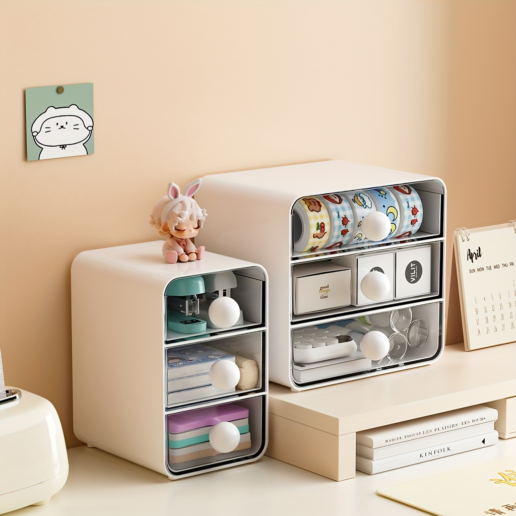 Desktop drawer-style storage box, made of three layers of thickened transparent plastic.