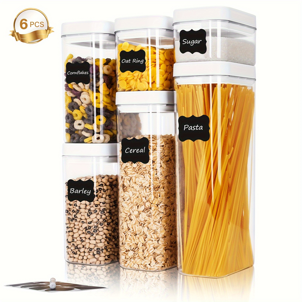 6pcs Storage Container, Stackable Airtight Food Storage Containers With Lid, Portable Transparent Food Sealed Box, For Grain, Dry Food, Tea, Coffee Beans, Pasta And Biscuit, Kitchen Organizers And Storage, Kitchen Accessories