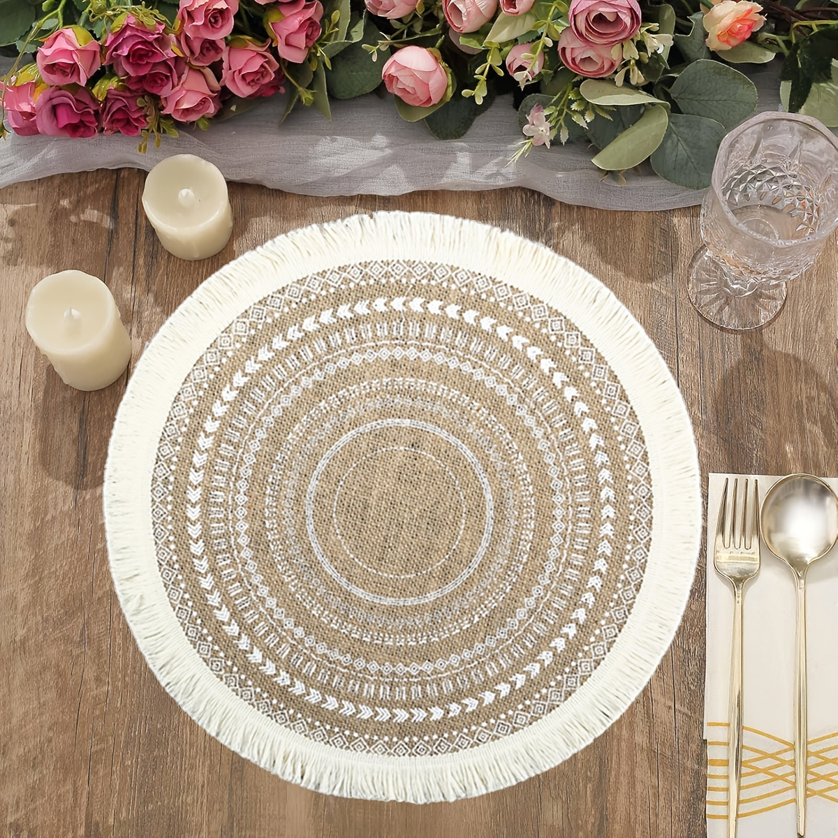 Bohemian-style round tassel placemats (6/8/10 pieces)