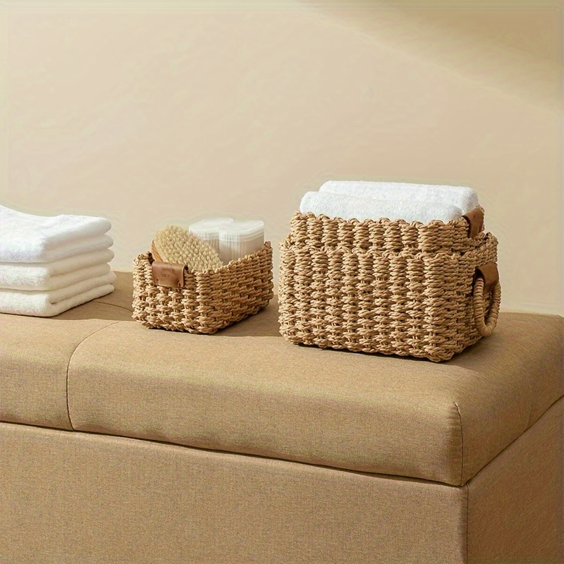 3-pack woven paper rope storage boxes - multi-purpose storage baskets