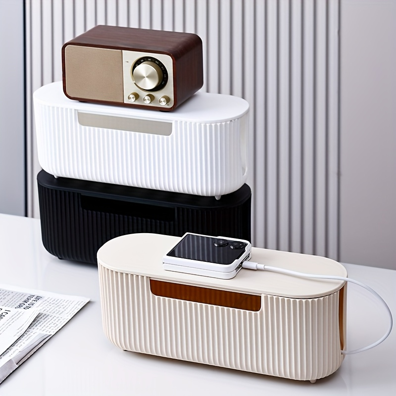 One frosted white storage box, suitable for power outlets and surge protectors.